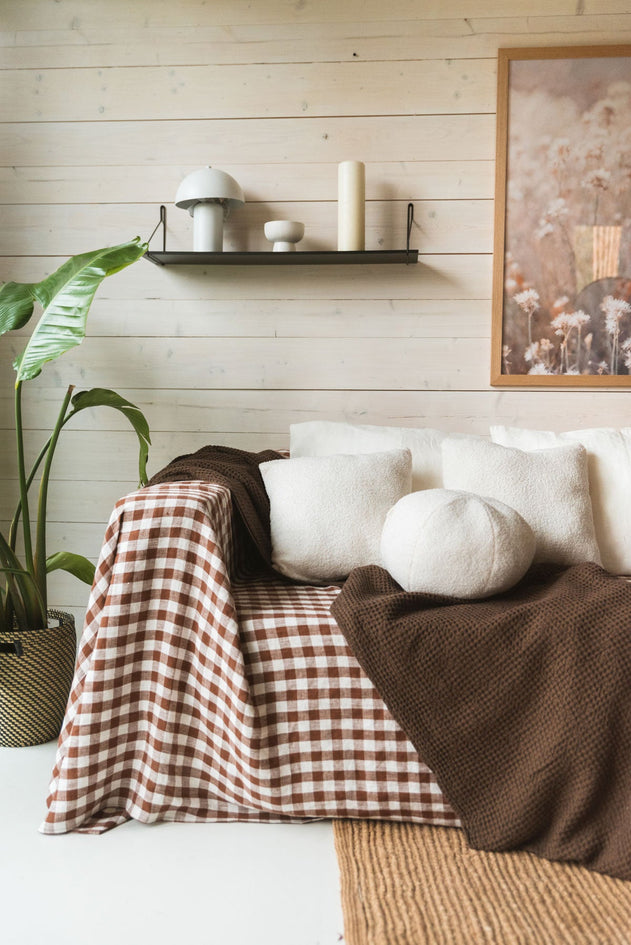 Linen Waffle Blanket Mocha Brown