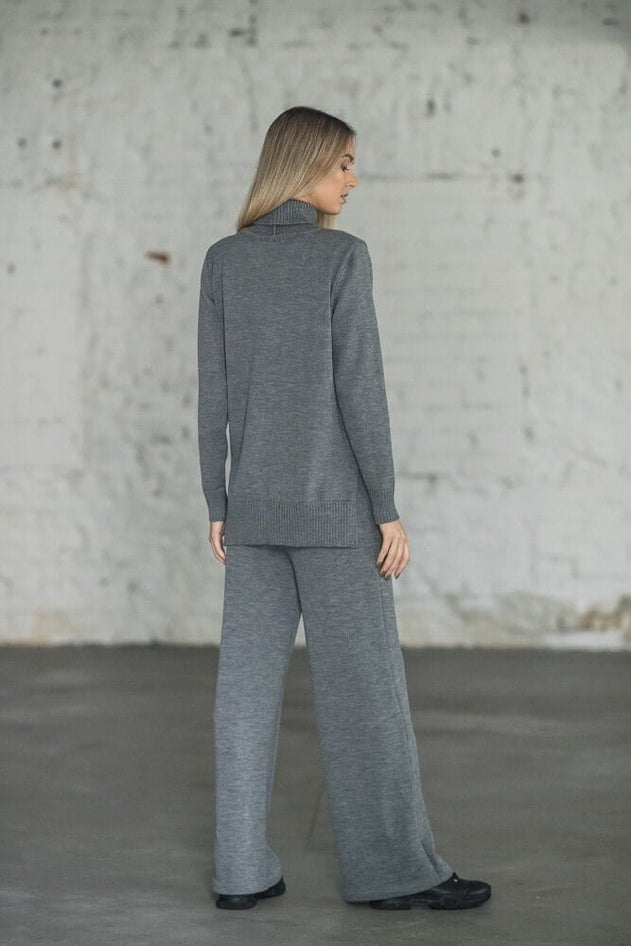 Knitted Merino Wool Pants & Sweater Set Grey