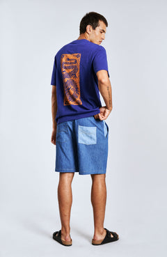 Mario Linen Shorts Patchwork Blue