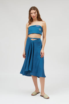 Multiposition Short Linen-Viscose Dress Blue