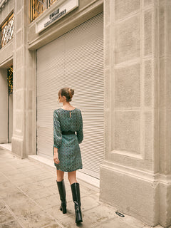 Long Sleeve Satin Dress Blue Stars