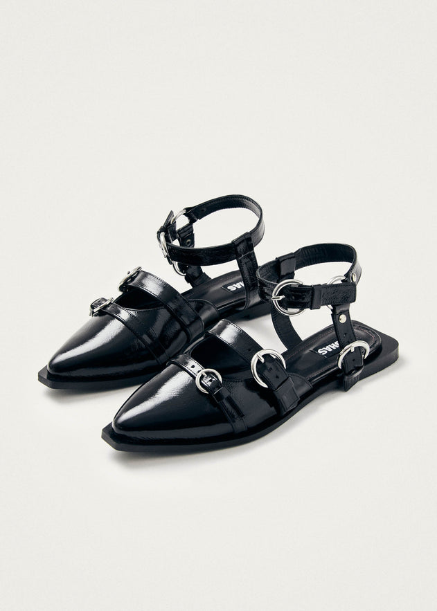 Thalara Onix Black Leather Ballet Flats