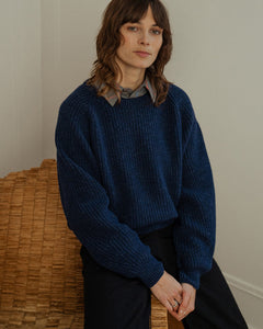 Cropped Knit Sweatshirt Blue Melange