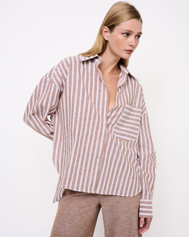 Puro Striped Button-up Shirt Beige