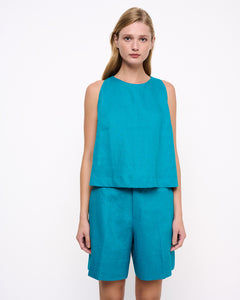 Linen Sleeveless Top Petrol