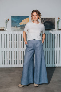 Women's Palazzo Linen Pants Dusty Blue