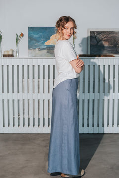 Women's Palazzo Linen Pants Dusty Blue