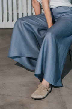 Women's Palazzo Linen Pants Dusty Blue