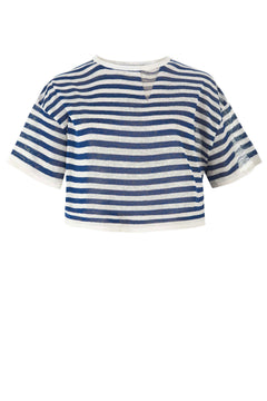 Energia Linen Crop Top Navy Striped