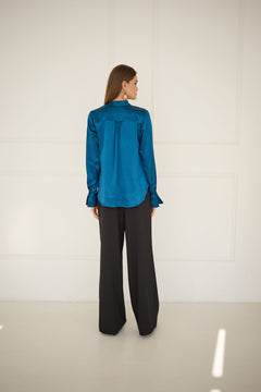 Silk Blouse With a Sash Sapphire