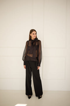 Celine Silk Bow Blouse Black