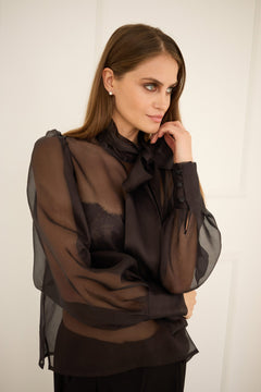 Celine Silk Bow Blouse Black