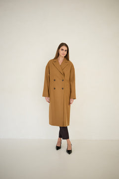 Wool Cashmere Coat Caramel Brown