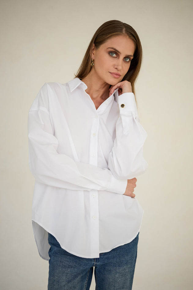 Klassinen Oversized Kauluspaita Valkoinen