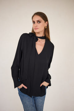 Viscose Blouse With a Sash Black