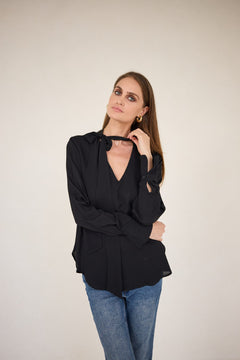 Viscose Blouse With a Sash Black