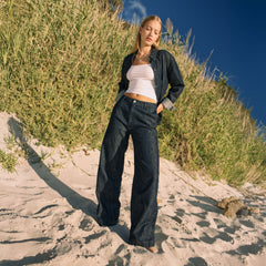 Tomorrow Wide Lightweight Hemp Blend Chinos Raw Blue