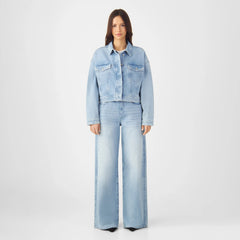 Amara Minimal Stretch Boxy Denim Jacket Light Blue