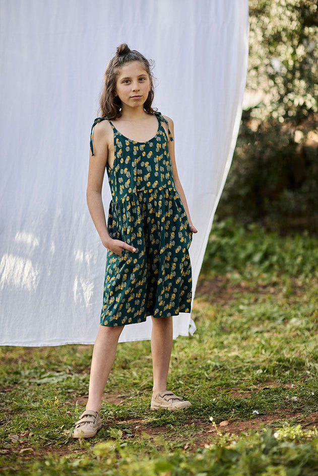 Kids' Strappy Tie Dress Footprints Blue/Green