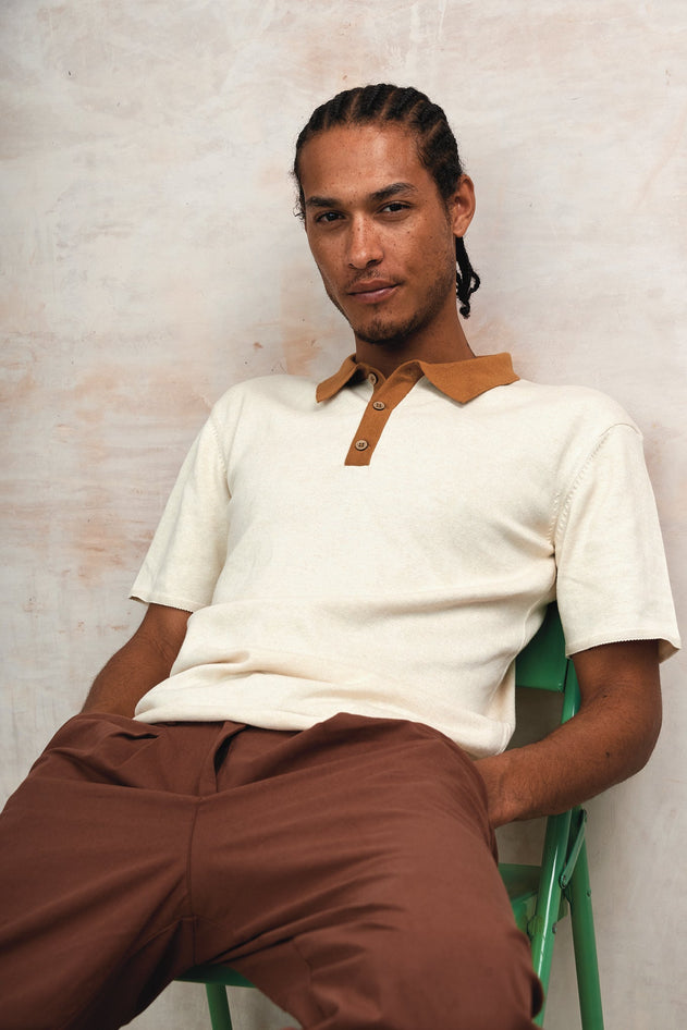 Frank Organic Cotton Knit Polo Sand