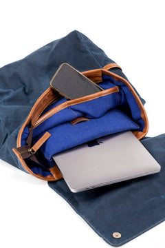 Waxed Cotton Square Backpack Blue