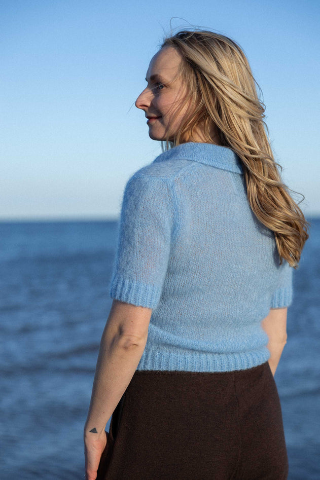 Melody Mohair Polo Top Sky Blue