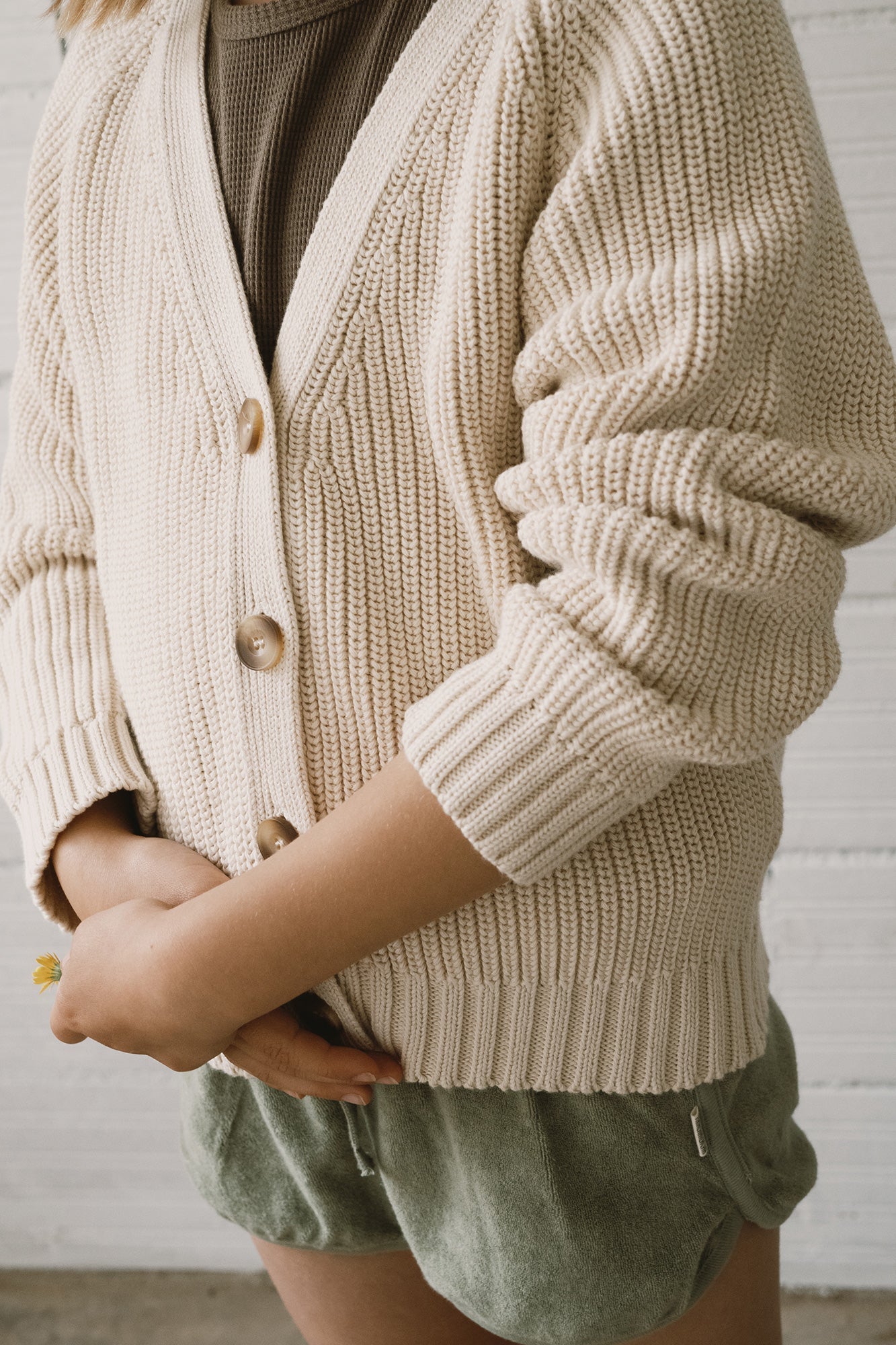 Kid's Giova Short Cardigan Beige