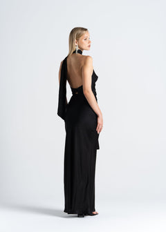 Halo Satin Backless Halter Top Black