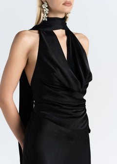 Halo Satin Backless Halter Top Black