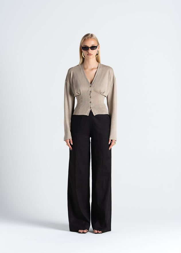 Elise Wide-Leg Linen Trousers Black