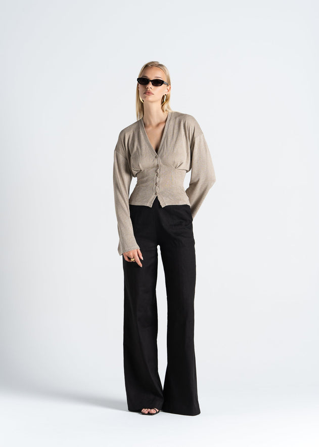 Elise Wide-Leg Linen Trousers Black
