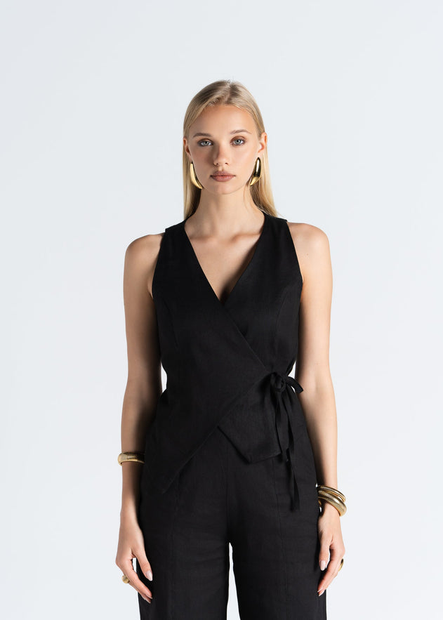 Elise Linen Vest Black