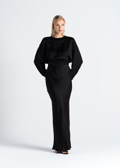 Halo Long Sleeve Satin Blouse Black
