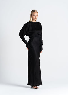 Halo Long Sleeve Satin Blouse Black