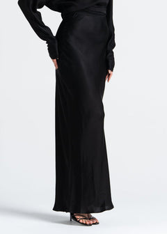 Halo Satin Maxi Skirt Black