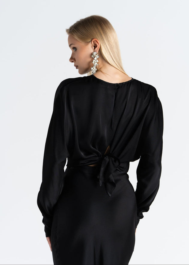 Halo Long Sleeve Satin Blouse Black