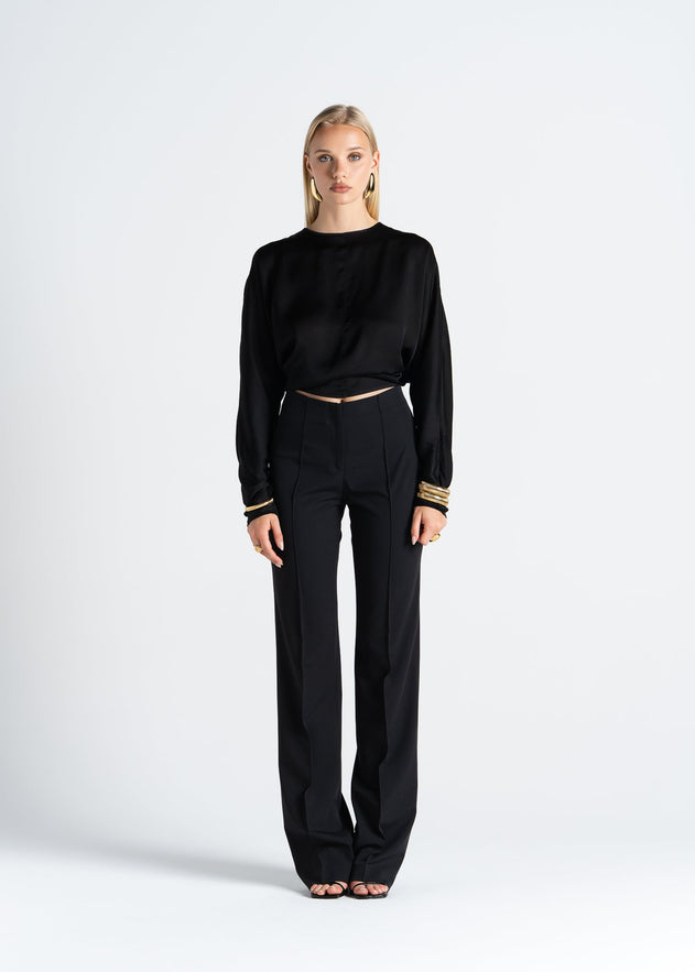 Halo Long Sleeve Satin Blouse Black