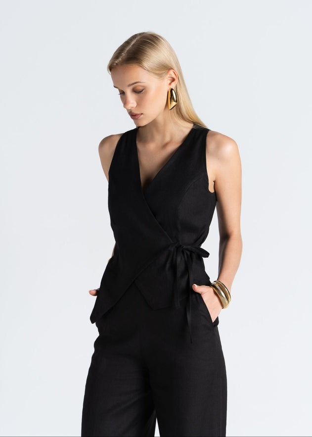 Elise Linen Vest Black