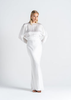 Halo Long Sleeve Satin Blouse White