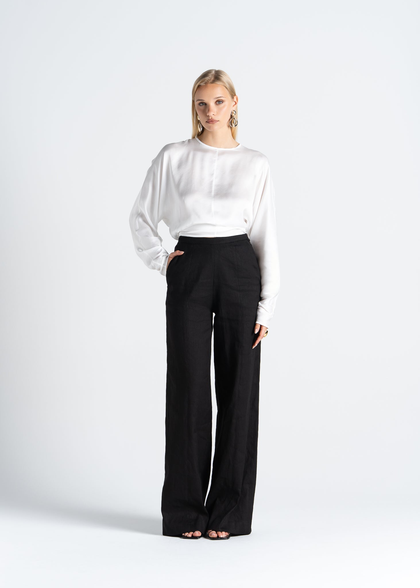 Elise Wide-Leg Linen Trousers Black