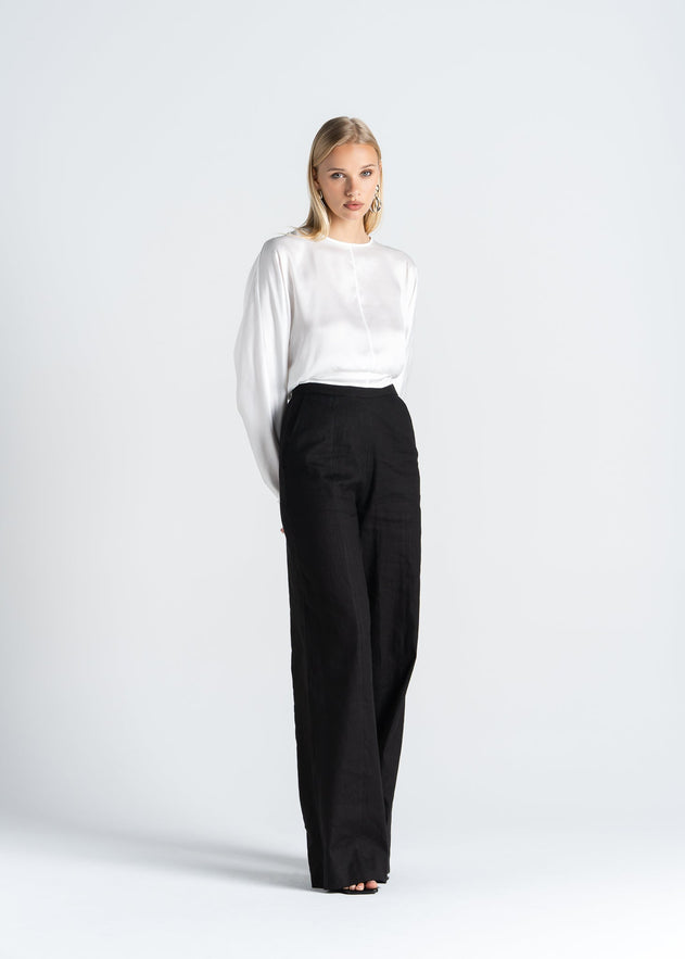 Elise Wide-Leg Linen Trousers Black
