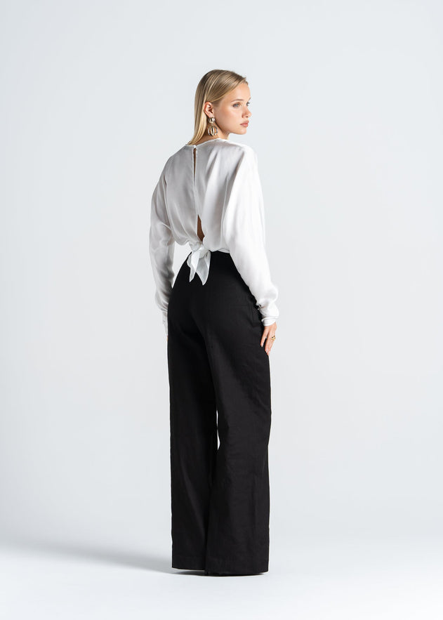Elise Wide-Leg Linen Trousers Black