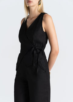 Elise Linen Vest Black