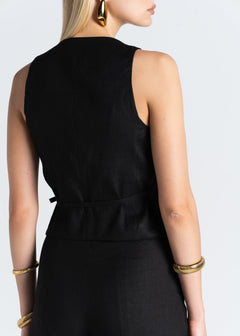 Elise Linen Vest Black