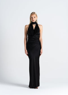 Halo Satin Backless Halter Top Black