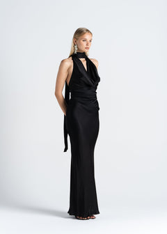 Halo Satin Backless Halter Top Black