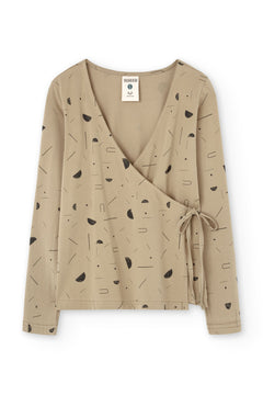 Gina Long Sleeved Crossover Top Sidereal Rain Beige