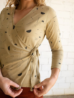 Gina Long Sleeved Crossover Top Sidereal Rain Beige
