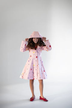 Soft Pink Coat for Girls with Flower Print Cotton Candy