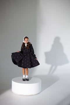 Black Coat for Girls with Polka Dots